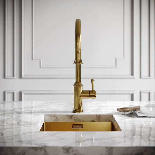 Norton Polished Brass Single Hole Traditional Pull Out Kitchen Tap