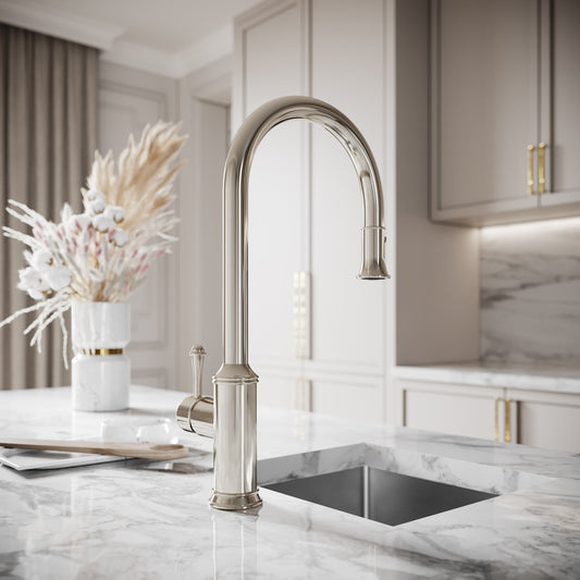 Norton Polished Nickel Single Hole Traditional Pull Out Kitchen Tap