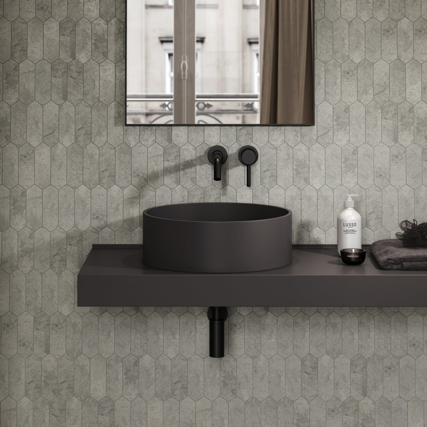 Nuvo Charcoal Round Countertop Stone Basin 450mm