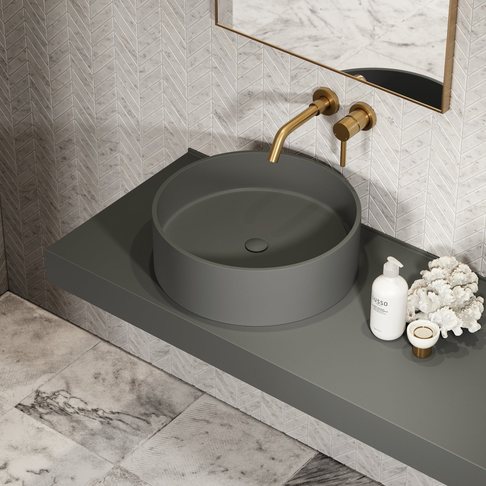 Nuvo Clay Round Countertop Stone Basin 450mm