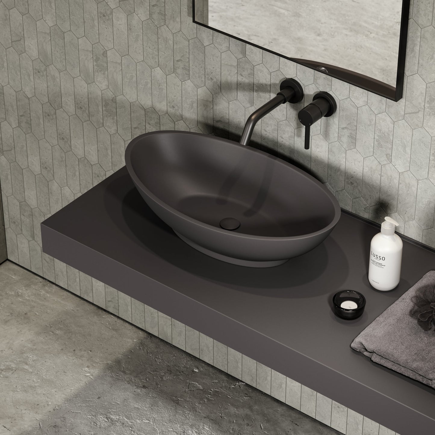 Oasis Charcoal Countertop Stone Basin 600mm