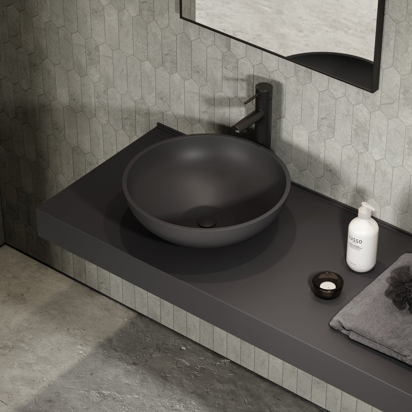 Oasis Charcoal Round Countertop Stone Basin 420mm