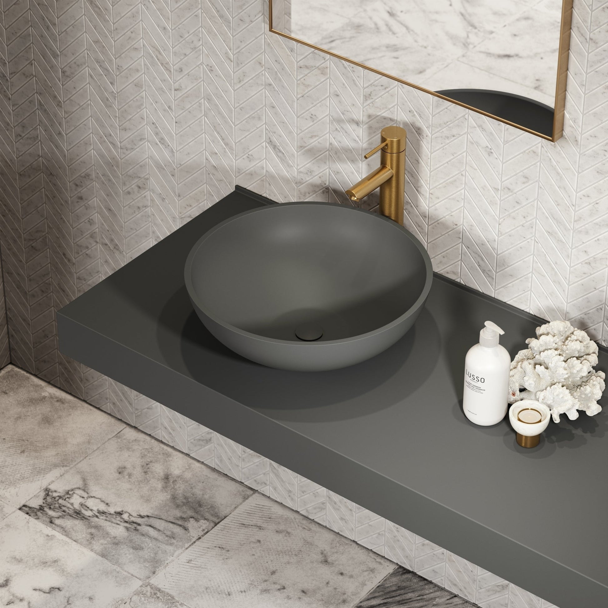 Oasis Clay Round Countertop Stone Basin 420mm