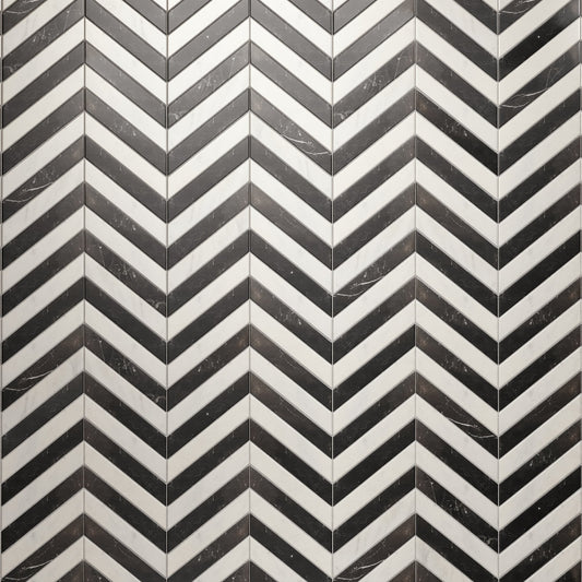 Palazzo Chevron Carrara & Nero Marquina Marble Mosaic Wall or Floor Tile