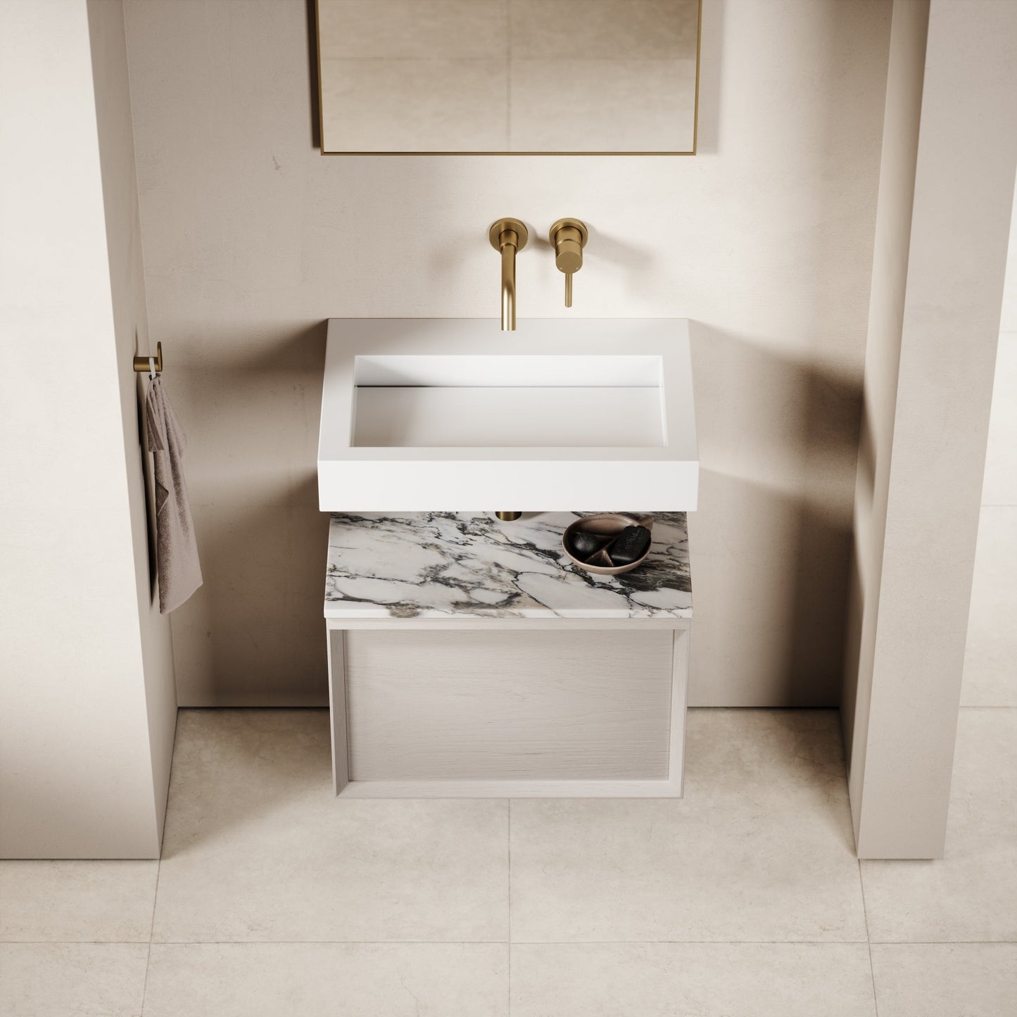 Palermo Modular Velvet Beige Bathroom Storage Cabinet 600-1200mm