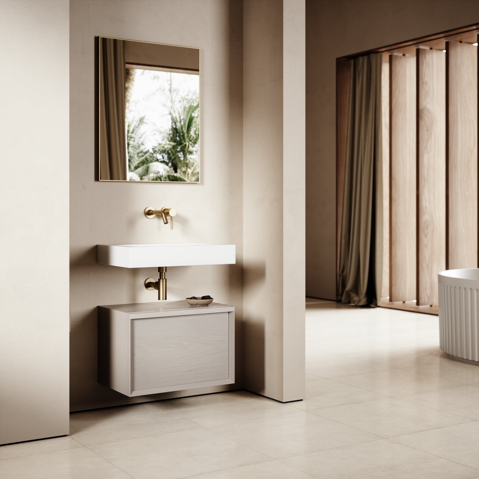 Palermo Modular Velvet Beige Bathroom Storage Cabinet 600-1200mm