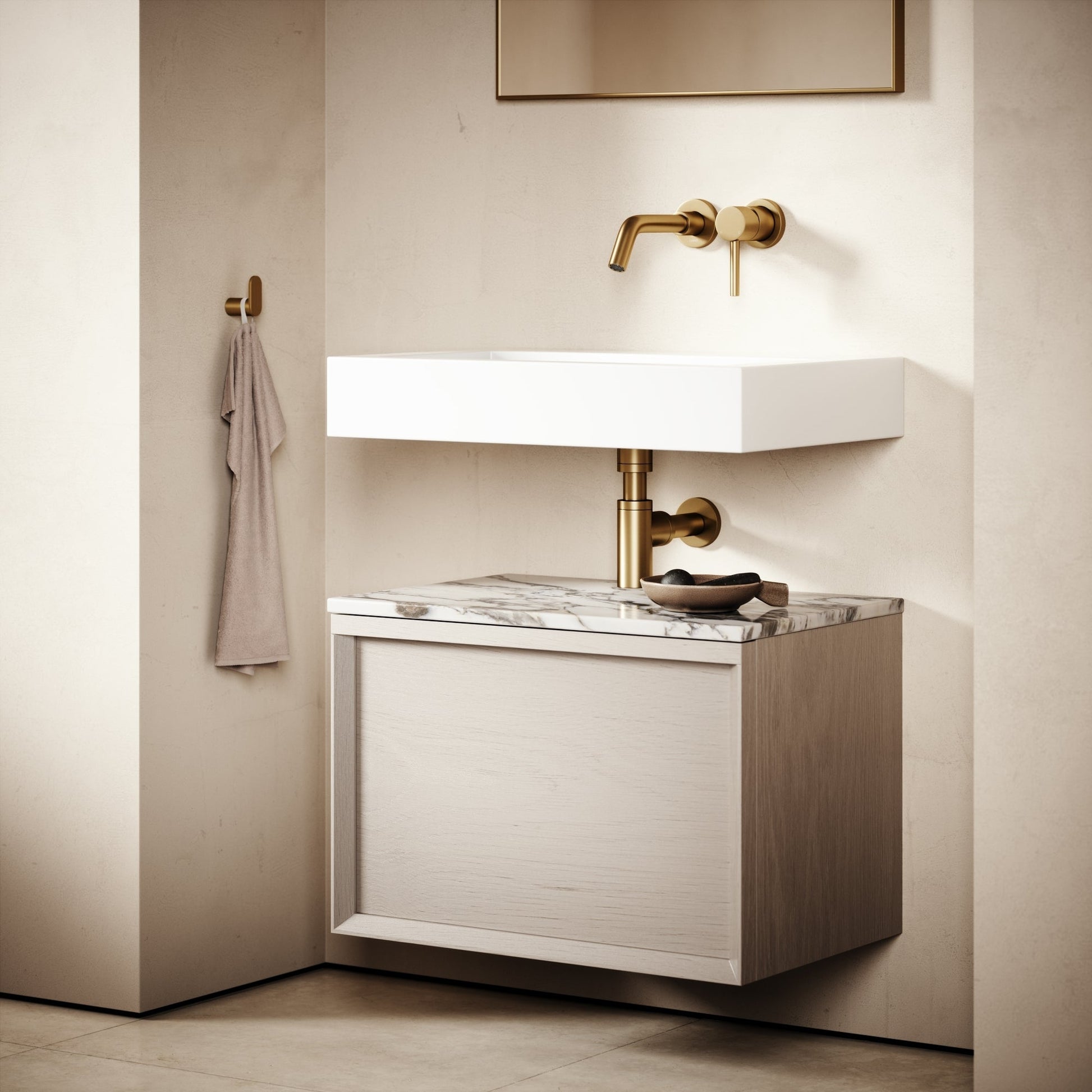 Palermo Velvet Beige Vanity Unit 600mm