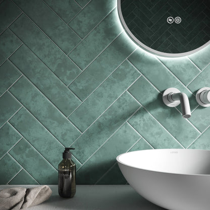Palma Gentle Teal Matte Porcelain Brick Wall Tile