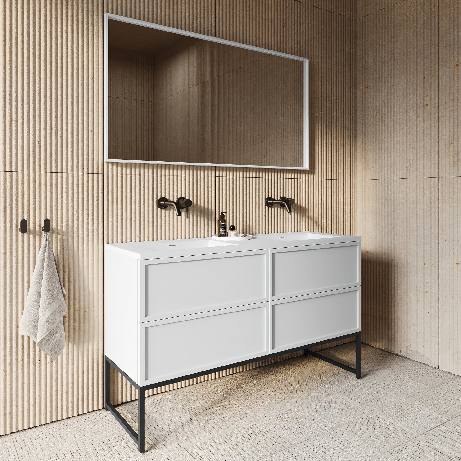 Piana Matte White Double Vanity Unit with Stone Basin 1400mm