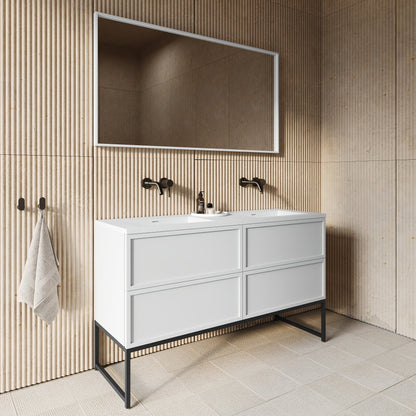 Piana Matte White Double Vanity Unit with Stone Basin 1400mm