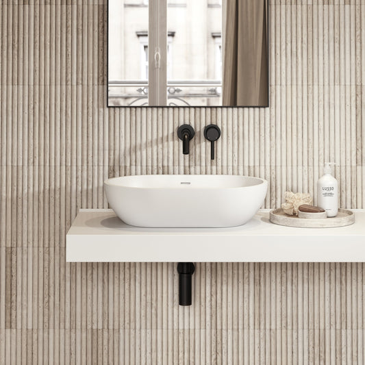 Picasso Stone Basin 580mm & Stone Wall Hung Countertop Basin Shelf Set