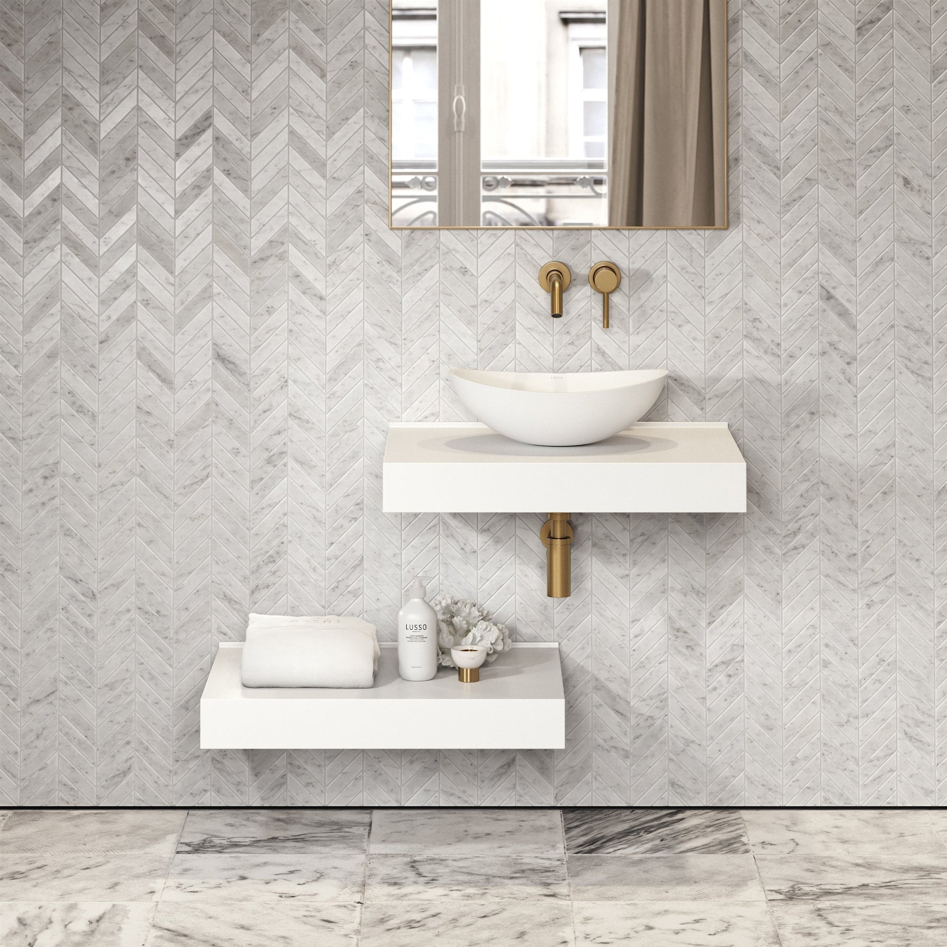 Stone Wall Hung Countertop Basin Shelf (660mm Wide - Matte/Polished White)