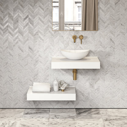 Stone Wall Hung Countertop Basin Shelf (660mm Wide - Matte/Polished White)