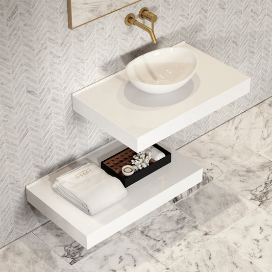 Stone Wall Hung Countertop Basin Shelf (800mm Wide - Matte/Polished White)