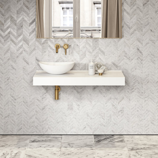 Stone Wall Hung Countertop Basin Shelf (1000mm Wide - Matte/Polished White)