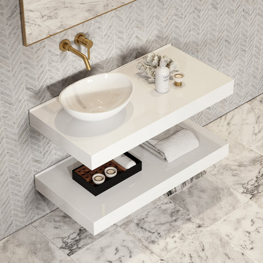 Stone Wall Hung Countertop Basin Shelf (1000mm Wide - Matte/Polished White)