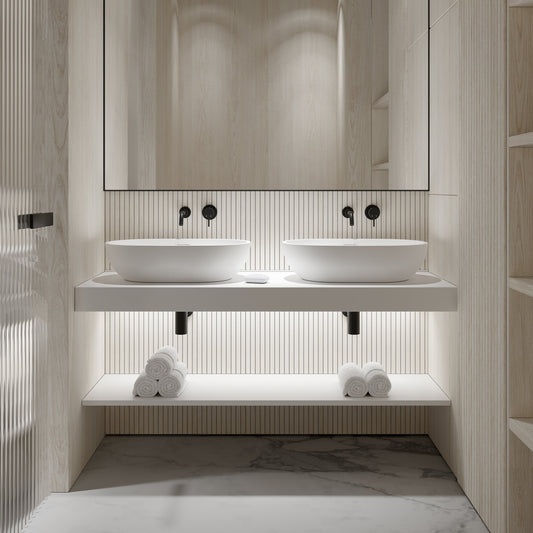 Stone Wall Hung Slimline Towel Shelf (1400mm Wide - Matte/Polished White)