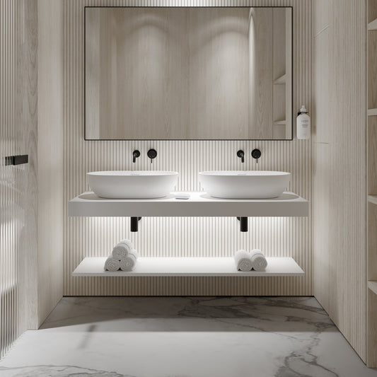 Stone Wall Hung Slimline Towel Shelf (1400mm Wide - Matte/Polished White)