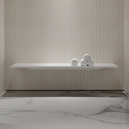 Stone Wall Hung Slimline Towel Shelf (1400mm Wide - Matte/Polished White)