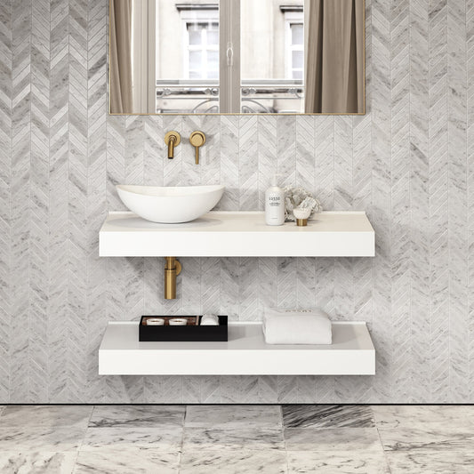 Stone Wall Hung Towel Shelf (1000mm Wide - Matte/Polished White)