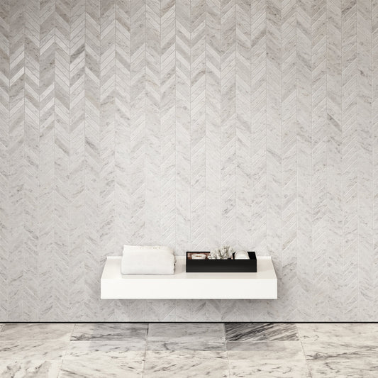 Stone Wall Hung Towel Shelf (800mm Wide - Matte/Polished White)