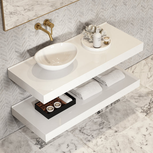 Stone Wall Hung Towel Shelf (1200mm Wide - Matte/Polished White)