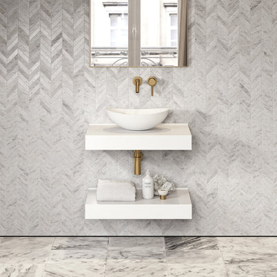 Stone Wall Hung Countertop Basin Shelf & Towel Shelf (660mm Wide - Matte/Polished White)