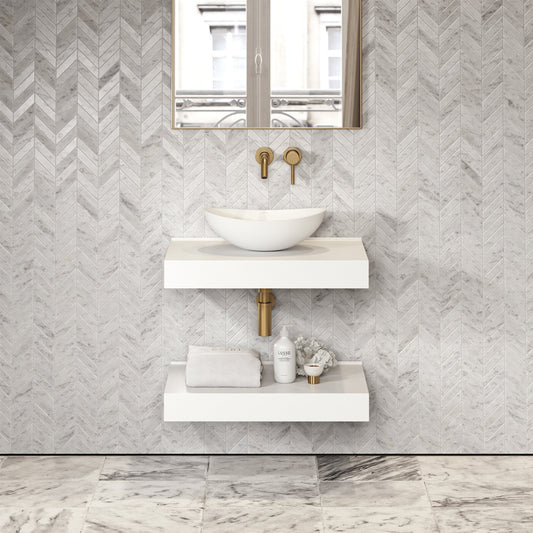 Stone Wall Hung Countertop Basin Shelf & Towel Shelf (660mm Wide - Matte/Polished White)