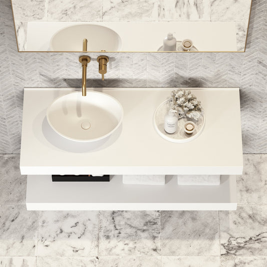 Stone Wall Hung Countertop Basin Shelf & Towel Shelf (1200mm Wide - Matte/Polished White)