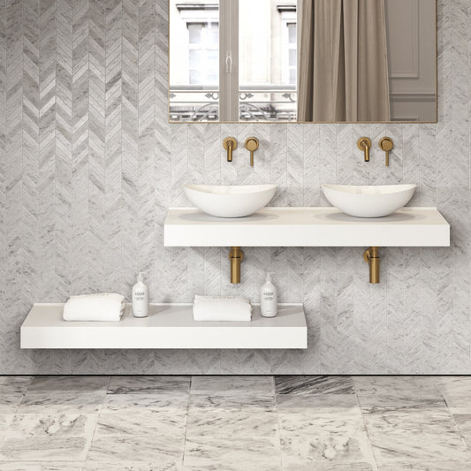 Stone Wall Hung Countertop Basin Shelf & Towel Shelf (1400mm Wide - Matte/Polished White)