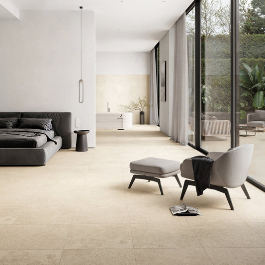 Porcini Beige Natural Stone Porcelain Wall or Floor Tile 600 x 600mm