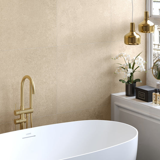 Porcini Beige Natural Stone Porcelain Wall or Floor Tile 600 x 600mm