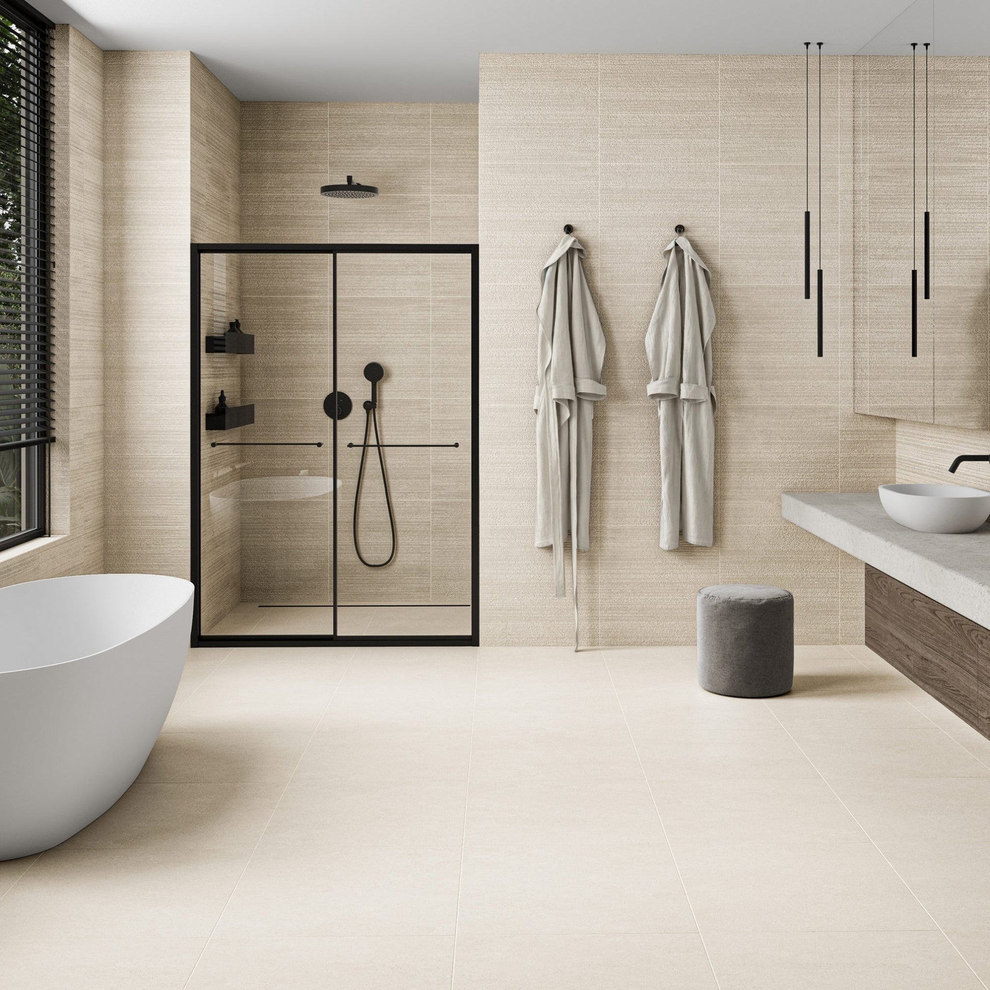Porcini Crema Natural Stone Textured Porcelain Wall Tile 600 x 600mm