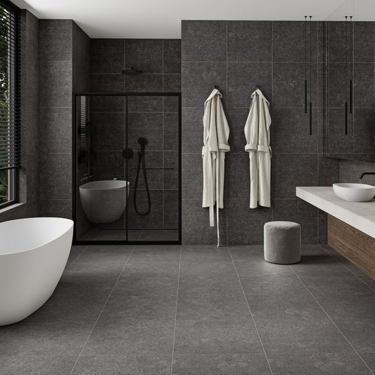 Porcini Nero Natural Stone Textured Porcelain Wall Tile 600 x 600mm