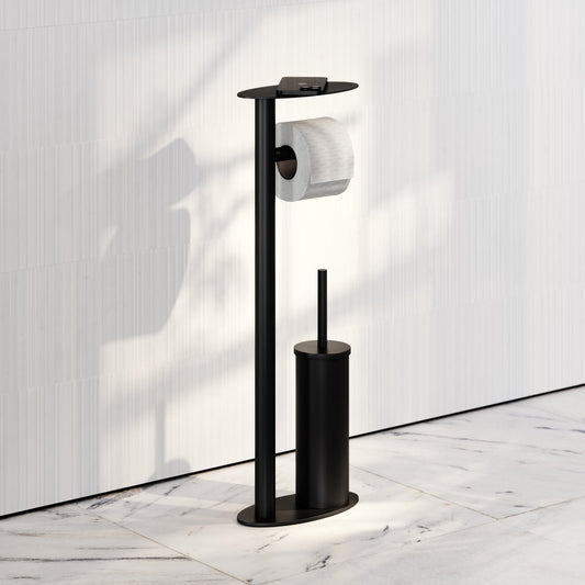 Porta Matte Black Floorstanding Toilet Brush and Roll Holder