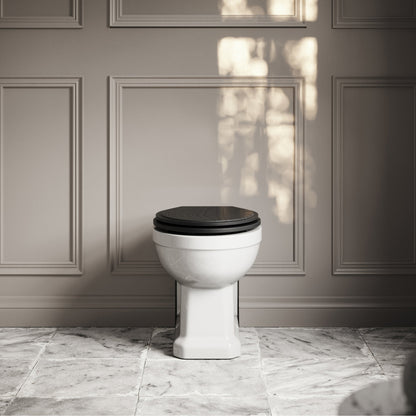 Portland Back to Wall Traditional Toilet with Solid Oak Matte Black seat (Chrome Fittings)