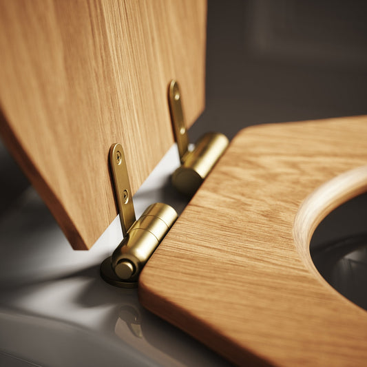Portland Back to Wall Traditional Toilet with Solid Oak seat (Brushed Gold Fittings)