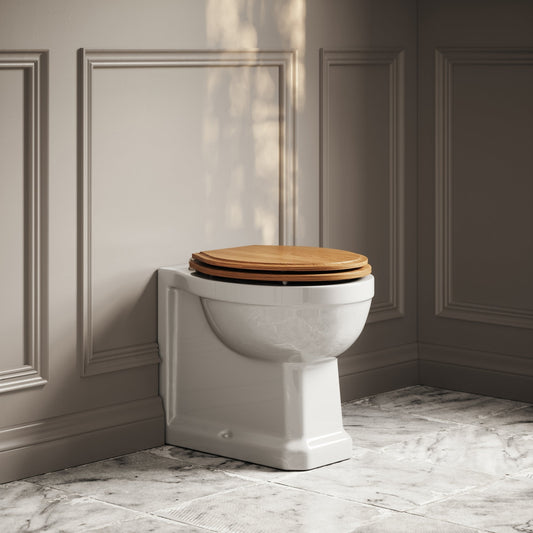 Portland Back to Wall Traditional Toilet with Solid Oak seat (Polished Nickel Fittings)