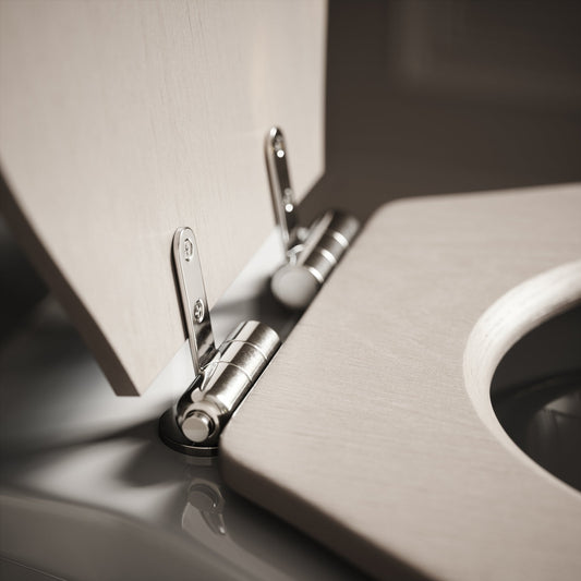 Portland Back To Wall Traditional Toilet With Solid Oak Velvet Beige Seat with Concealed Cistern and Chrome Flush Plate