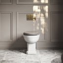 Portland Back To Wall Traditional Toilet With Solid Oak Velvet Beige Seat with Concealed Cistern and Polished Nickel Flush Plate