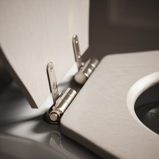 Portland Back To Wall Traditional Toilet With Solid Oak Velvet Beige Seat with Concealed Cistern and Polished Nickel Flush Plate