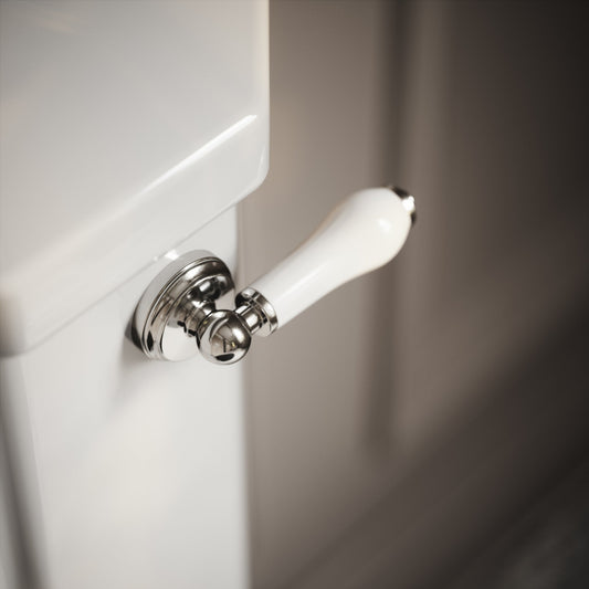Portland Close Coupled Traditional Toilet with Solid Oak Matte Black seat (Chrome Fittings)