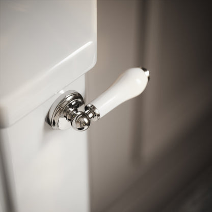 Portland Close Coupled Traditional Toilet with Solid Oak Matte White seat (Chrome Fittings)