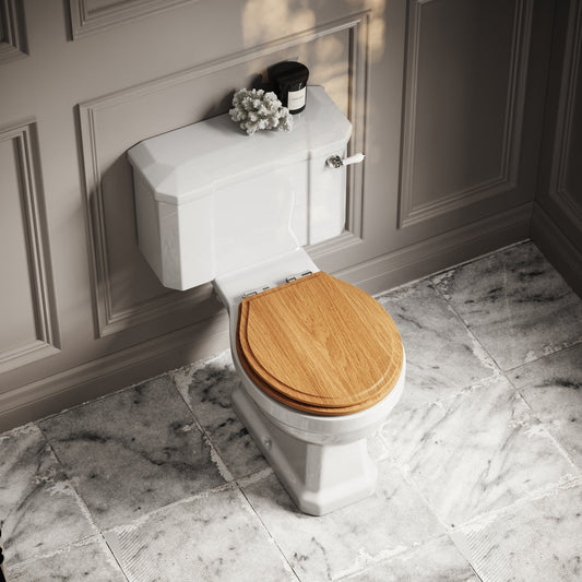 Portland Close Coupled Traditional Toilet with Solid Oak seat (Chrome Fittings)