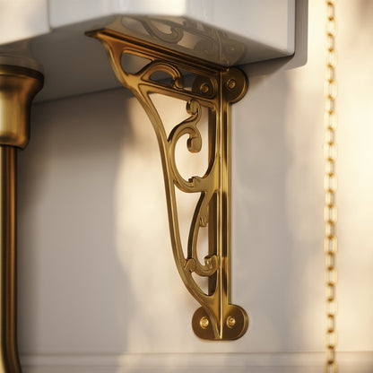 Portland High Level Traditional Toilet with Solid Oak Matte White seat (Brushed Gold Fittings)