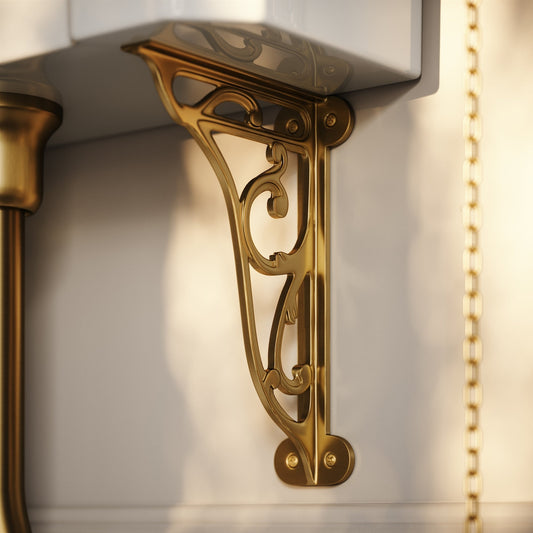 Portland High Level Traditional Toilet with Solid Oak seat (Brushed Gold Fittings)