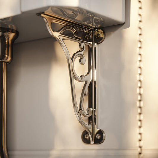 Portland High Level Traditional Toilet with Solid Oak seat (Polished Nickel Fittings)