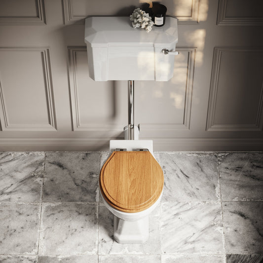 Portland Low Level Traditional Toilet with Solid Oak seat (Chrome Fittings)