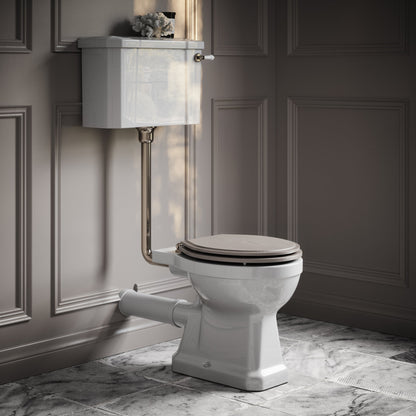 Portland Low Level Traditional Toilet with Solid Oak Velvet Beige seat (Polished Nickel Fittings)