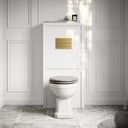 Portland Back To Wall Traditional Toilet with Solid Oak Velvet Beige Seat, Concealed Cistern, Square Flush Plate and Claridge Matte White WC Housing